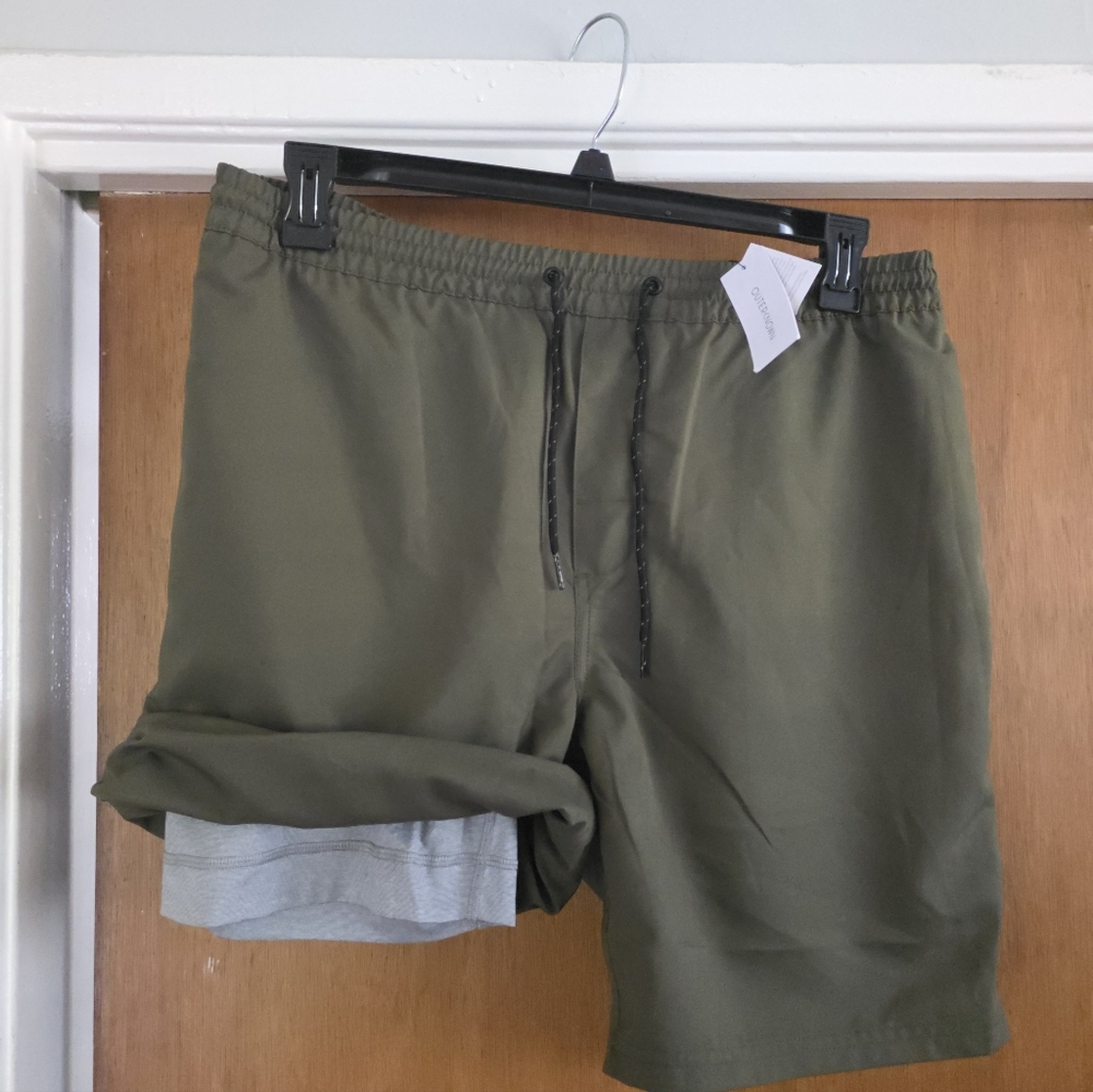 Olive Green Men's Shorts XL 2 In 1 Brief Outer known